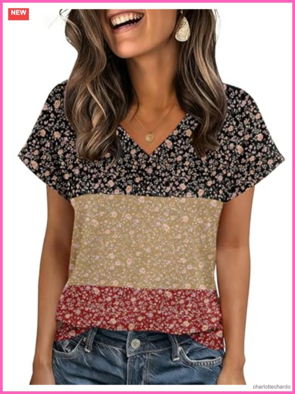 V-Neck Rolled Sleeve Summer Tee